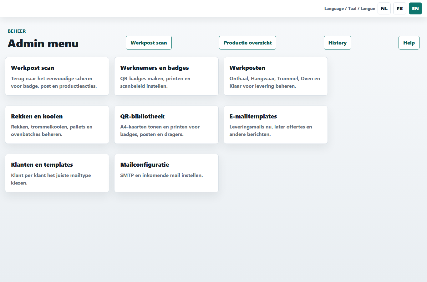 Admin startpagina
